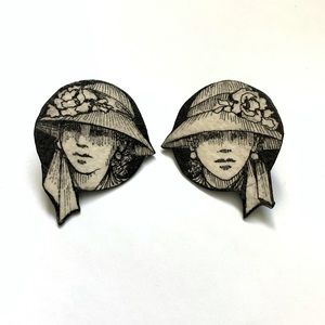 Handmade Line Drawing Stud Earrings